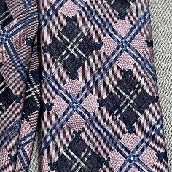 Disney Parks plaid Mickey Mouse tie, 100% silk, "hidden Mickeys", purple - Picture 4 of 7